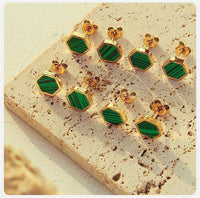 Load image into Gallery viewer, Ohrstecker Edelstahl Gold PVD Malachit eckig 8mm - chic - net.de
