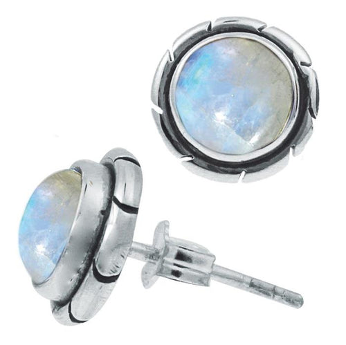 Ohrstecker Mondstein rund 10 mm 925er Sterling Silber Kerben Rand diagonal - chic - net.de