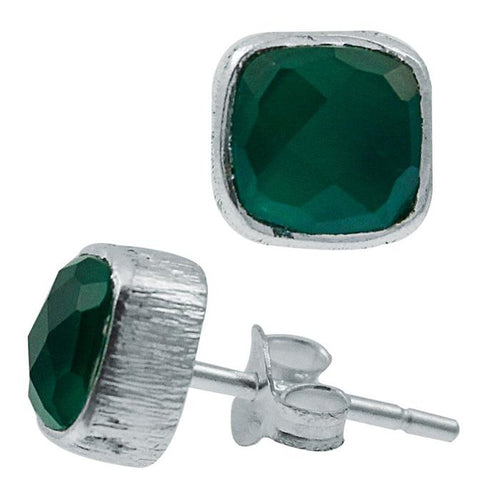 Ohrstecker Onyx grün Quadrat 6 mm 925er Sterlingsilber facettiert Rillen Rand - chic - net.de