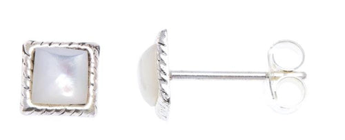 Ohrstecker Perlmutt Quadrat 6 mm Seilrand 925er Sterlingsilber weiß unisex - chic - net.de