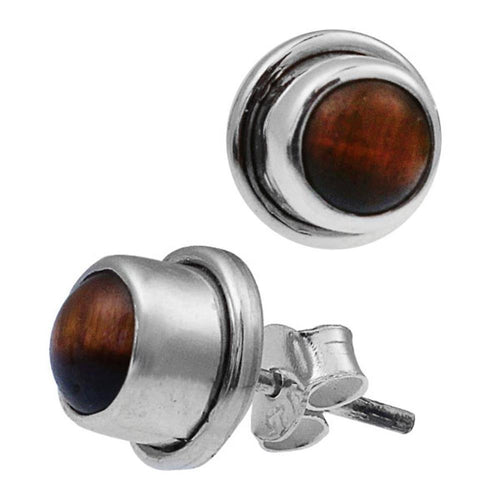 Ohrstecker Tigerauge Stein rund 8 mm 925er Sterling Silber 3 mm hoch Rand - chic - net.de