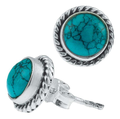 Ohrstecker Türkis rund Rand Zopfmuster 8 mm Ø 925er Sterling Silber - chic - net.de