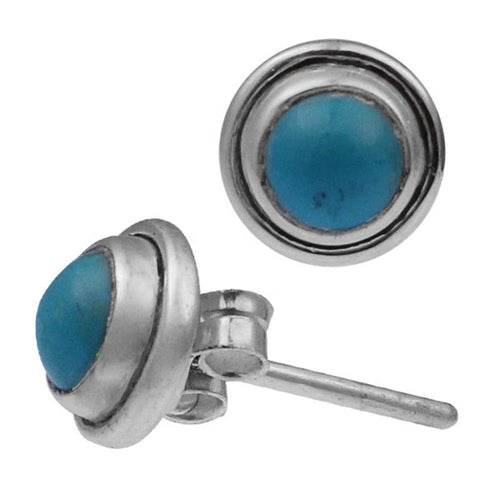 Ohrstecker Türkis Stein rund 8 mm Ø 925er Sterling Silber hoch Rand - chic - net.de