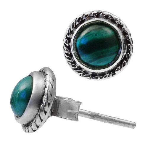 Ohrstecker Zopf Rand Malachit grün rund 8 mm 925er Sterling Silber Stein Silberohrstecker - chic - net.de