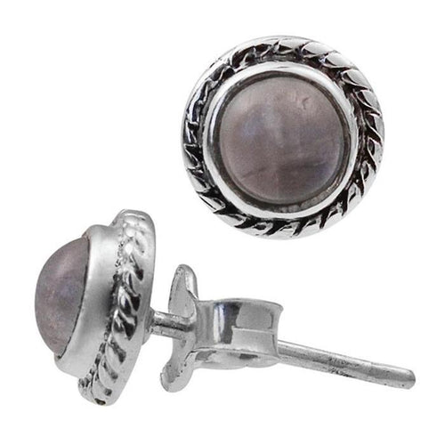 Ohrstecker Zopf Rand Mondstein weiß rund 8 mm 925er Sterling Silber Stein Silberohrstecker - chic - net.de