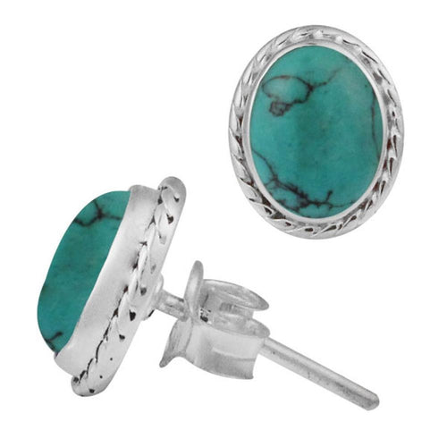 Ohrstecker Zopf Rand Türkis oval 10 mm 925er Sterling Silber Stein Silberohrstecker - chic - net.de