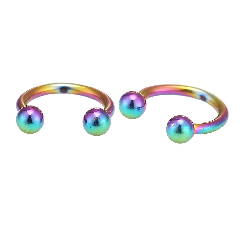 Hufeisen Piercing Piercing Circular Barbell mit kleinen Kugeln Regenbogen Farben aus Edelstahl