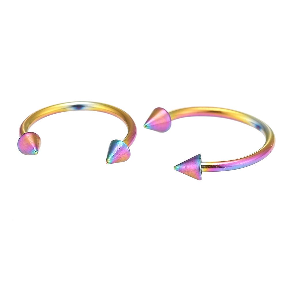 Circular Barbel Piercing mit Cones groß aus Edelstahl Regenbogen Farben Hufeisen Augenbraue