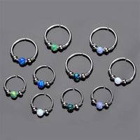 Load image into Gallery viewer, Universal Piercing Ring Edelstahl Opal Stein 0.8mm
