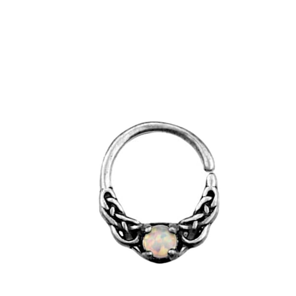 Universal Piercing Ring Silber Opal weiß Knoten celtic