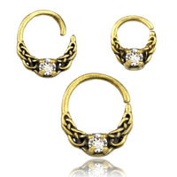 Load image into Gallery viewer, Universal Piercing Ring Brass klar Kristall Knoten celtic
