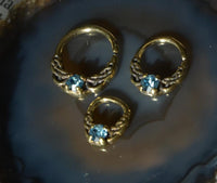 Load image into Gallery viewer, Universal Piercing Ring Brass Aqua Kristall Knoten celtic
