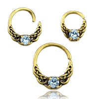 Load image into Gallery viewer, Universal Piercing Ring Brass Aqua Kristall Knoten celtic
