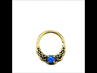 Load image into Gallery viewer, Universal Piercing Ring Brass Opal blau Knoten celtic

