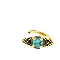 Load image into Gallery viewer, Universal Piercing Ring Brass Knoten celtic Türkis
