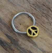 Load image into Gallery viewer, Piercing Klemmkugel Ring Brass Edelstahl Peace Zeichen
