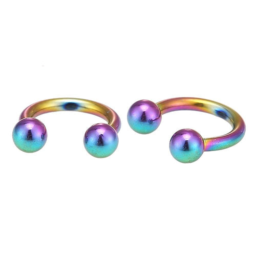 Piercing Circular Barbell Hufeisen mini mit kleinen Kugeln Regenbogen Farben aus Edelstahl - chic - net.de