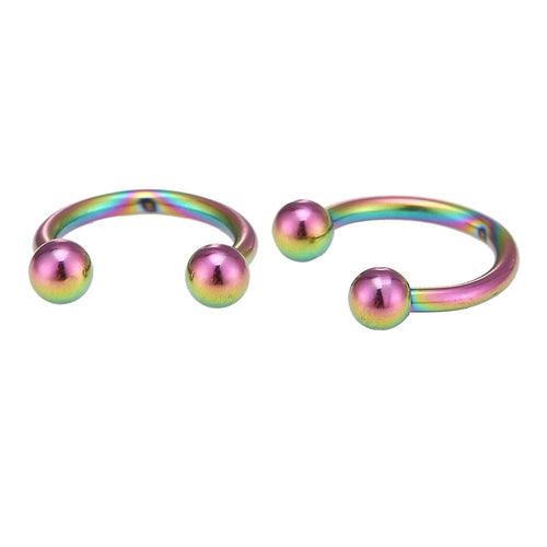 Piercing Circular Barbell Hufeisen mit kleinen Kugeln Regenbogen Farben aus Edelstahl - chic - net.de