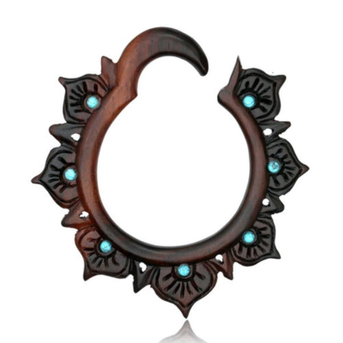Piercing Holz Türkis Blumen Hoop 6,5mm Creole Hook - chic - net.de