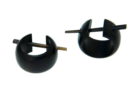 Pin Creolen kleine Ohrstecker schwarz rund breit Holz - chic - net.de