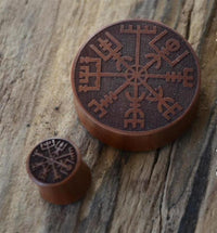 Load image into Gallery viewer, Plug Holz Wikinger Kompass Vegvisir braun double flared - chic - net.de

