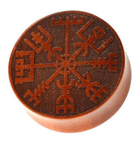 Load image into Gallery viewer, Plug Holz Wikinger Kompass Vegvisir braun double flared - chic - net.de
