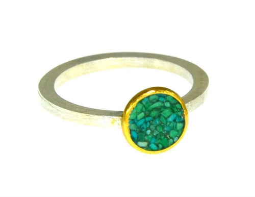 Ring Silber 925 vergoldet crushed Türkis Stein Kreis - chic - net.de