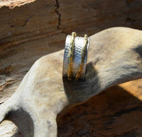 Cargar imagen en el visor de la galería, Ring Silber vergoldet Kreis Waben gestempelt breit Ringe - chic - net.de
