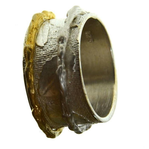 Ring Silber vergoldet Ringe beweglich Blätter Textur - chic - net.de