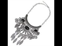 Load image into Gallery viewer, Schmuckset Ohrringe Kette Collier Vintage silbern Brass Kristall schwarz Münzen - chic - net.de
