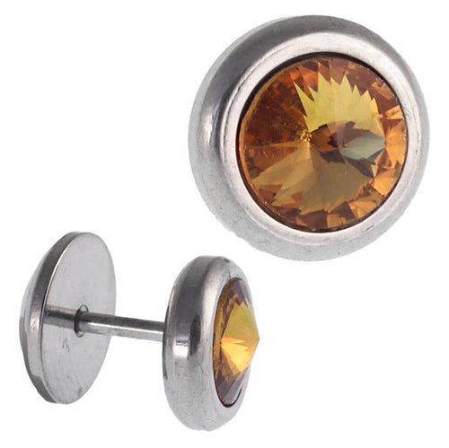 Schraubverschluss Fake Piercing Edelstahl silbern groß orange Zirkonia Ø 14 mm - chic - net.de
