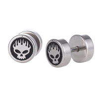 Load image into Gallery viewer, Schraubverschluss Fake Piercing Expander Brennender Totenkopf Edelstahl silbern - chic - net.de
