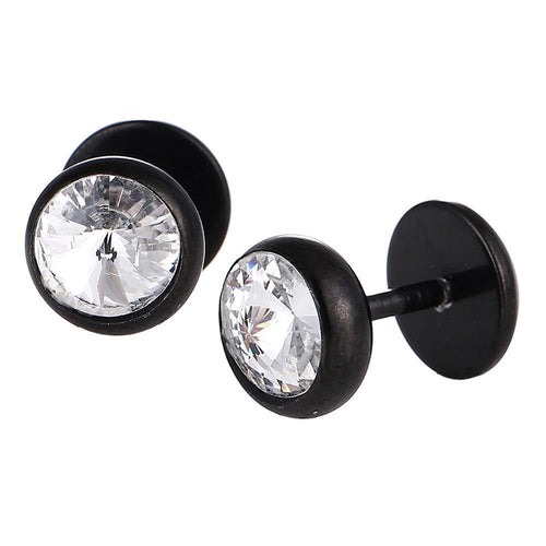 Schraubverschluss Fake Piercing Expander Edelstahl schwarz weißer Zirkonia Stein Ø 13 mm - chic - net.de