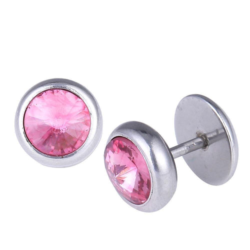 Schraubverschluss Fake Piercing Expander Edelstahl silbern großer rosa Zirkonia Stein - chic - net.de