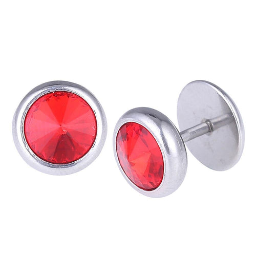 Schraubverschluss Fake Piercing Expander roter Zirkonia Stein Halbrund silberfarben Edelstahl - chic - net.de