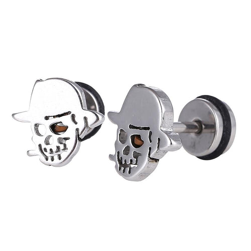 Schraubverschluss Fake Piercing Expander Totenkopf mit Hut silberfarben Edelstahl - chic - net.de