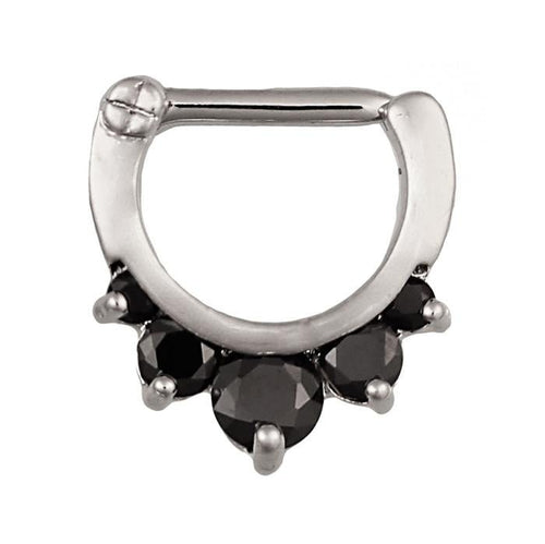Septum Clicker Edelstahl silberfarben schwarze Zirkonia Steine - chic - net.de