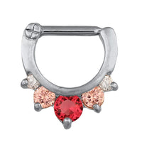 Cargar imagen en el visor de la galería, Septum Clicker Edelstahl silberfarben weiß rosa großer Pinker Zirkonia Stein - chic - net.de
