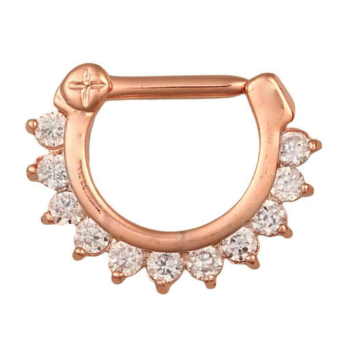 Septum Clicker Piercing Edelstahl rosegolden Klippverschluss Rand weiße Zirkonia Steine - chic - net.de