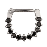 Load image into Gallery viewer, Septum Clicker Piercing Edelstahl silberfarben Rand schwarze Steine - chic - net.de
