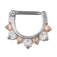 Load image into Gallery viewer, Septum Clicker Piercing Edelstahl silberfarben runde große kleine rosa und weiße Zirkonia Steine - chic - net.de

