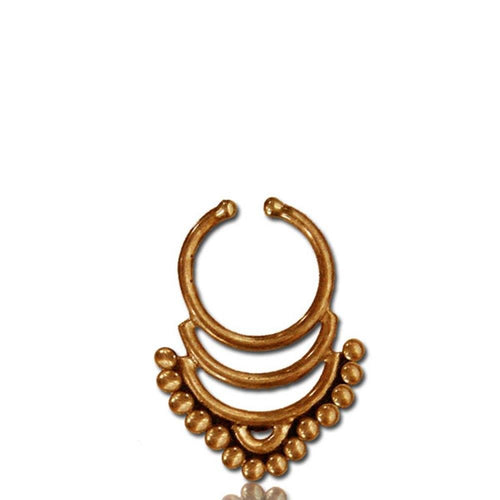 Septum Fake Piercing Nasenringe drei Bögen Kugeln Messing antik goldfarben - chic - net.de