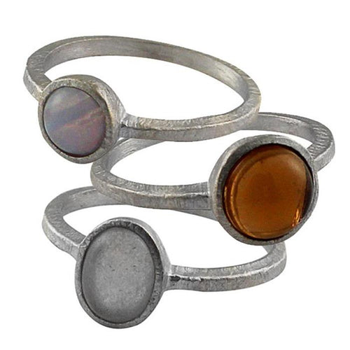 Set drei Silberringe feine Textur Steine weiß braun 925 - chic - net.de