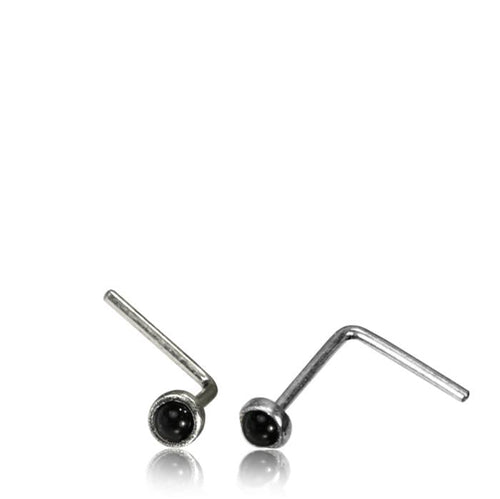 Silber Nasenstecker 0,8 mm Nostril Onyx rund L - Form Nasenpiercing - chic - net.de