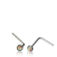 Cargar imagen en el visor de la galería, Silber Nasenstecker 0,8 mm Nostril Opal weiß rund L - Form Nasenpiercing - chic - net.de
