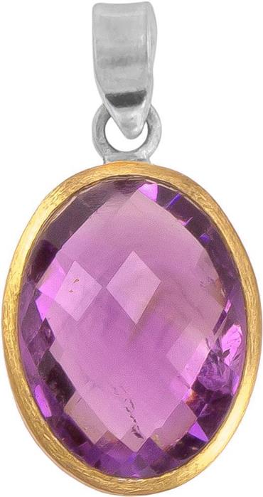 Silberanhänger oval Amethyst facettiert vergoldet 925er Sterling Silber Stein lila Anhänger - chic - net.de