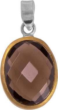 Cargar imagen en el visor de la galería, Silberanhänger oval Rauchquarz facettiert vergoldet 925er Sterling Silber Stein braun Anhänger - chic - net.de
