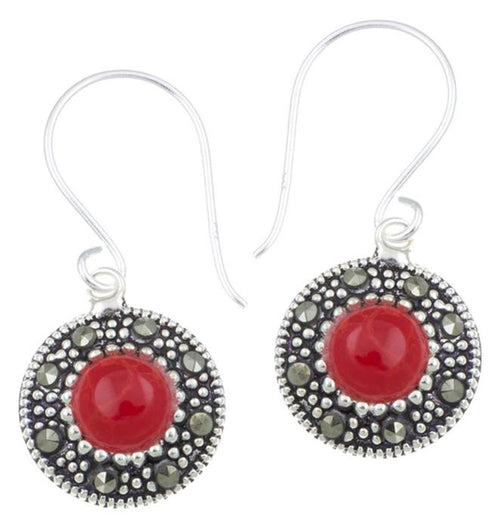 Silberohrringe rund 11 mm Koralle Silberrrand Glitzer 925 Sterlingsilber Ohrringe - chic - net.de