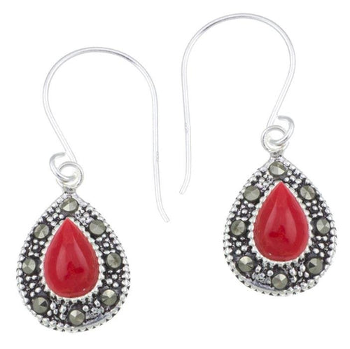 Silberohrringe Tropfen 12 mm Koralle Silberrrand Glitzer 925 Sterlingsilber Ohrringe - chic - net.de