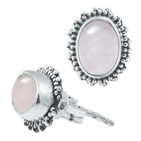 Load image into Gallery viewer, Silberohrstecker Mondstein oval 10 mm Punkte Spitzen Rand 925er Sterling Silber - chic - net.de
